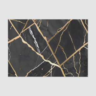Papier Mousseline Chic Elégant noir jaune or Faux Marble