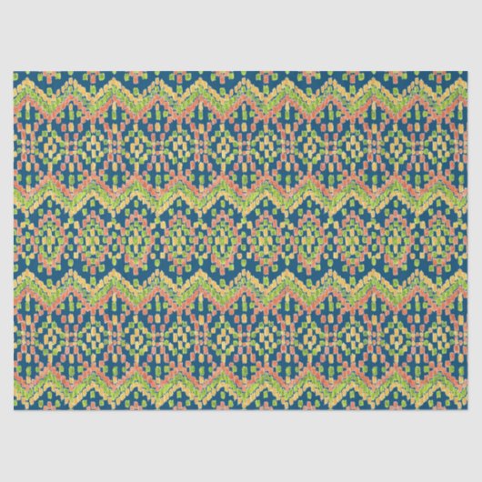 Papier Mousseline Chic Exotic Ethnic Motif Ikat en bleu (Recto)