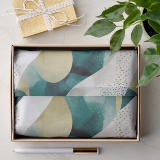 Papier Mousseline Chic Gold Green White Abstrait (Cadeau)