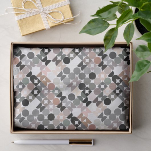 Papier Mousseline Chic Mauve Taupe Cercles gris-beige Motif (Cadeau)