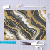 Papier Mousseline Chic noir blanc marbre or look Mariage glam (Artisanat)