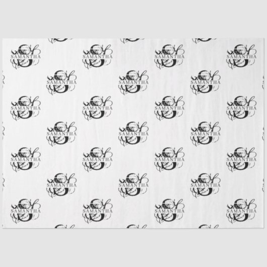 Papier Mousseline Chic noir et blanc dévêtu Monogramme de script (Recto)