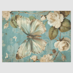 Papier Mousseline Chic papillon blanc Shabby et rose roux