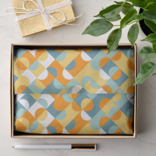 Papier Mousseline Chic Sunny Orange Turquoise Cercles Bleus Motif d'