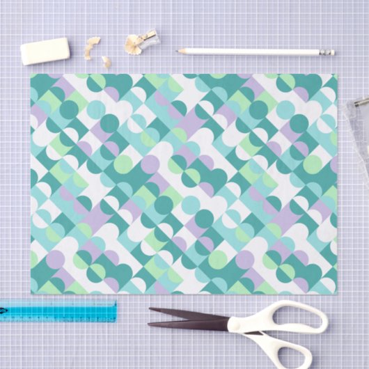 Papier Mousseline Chic Turquoise Blue Mint Green Circles Motif d'art (Artisanat)