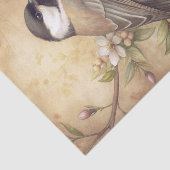 Papier Mousseline Chickadee Bird on a Branch with White Blossoms (Détail)