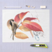 Papier Mousseline Chickadee Bird Script Français Autumn Leaf Decoupa (Artisanat)