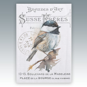 Papier Mousseline Chickadee Bird Typographie française Découpage Vin