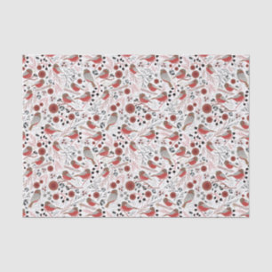 Papier Mousseline Chickadees Motif Gris Rouge avec Floral