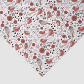Papier Mousseline Chickadees Motif Gris Rouge avec Floral (Détail)