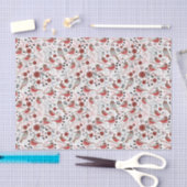 Papier Mousseline Chickadees Motif Gris Rouge avec Floral (Artisanat)
