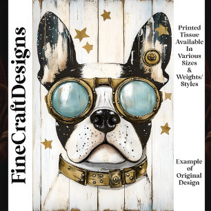Papier Mousseline Chien Boston Terrier Steampunk Mignon Découpe K6