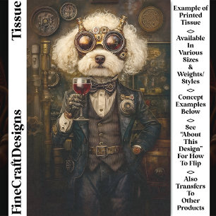 Papier Mousseline Chien Caniche Steampunk Buvant du Vin CP3 Découpag