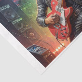 Papier Mousseline Chien de boxe jouant de la guitare électrique sur (Détail)