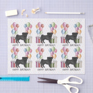 Papier Mousseline Chien de Carlin noir coloré Pastel Joyeux annivers