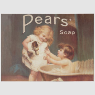 Papier Mousseline Chien de manchon prenant un bain, vintage, antique