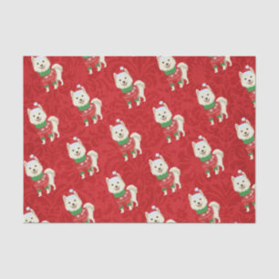 Papier Mousseline Chien de Noël Husky Pomeranian Shiba Père Noël