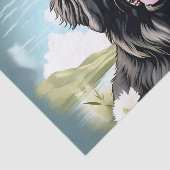 Papier Mousseline Chien de Terre-Neuve avec fleurs blanches (Détail)