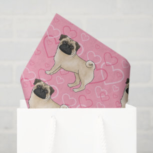 Papier Mousseline Chien Fawn Pug Dessin Animé Balais Amour Motif Cœu