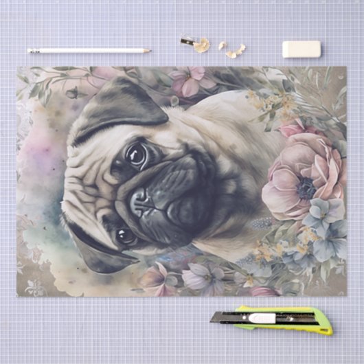 Papier Mousseline Chien floral carlin (Artisanat)
