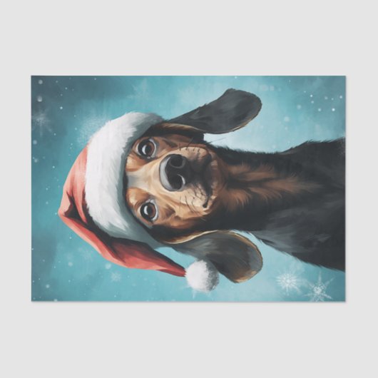 Papier Mousseline Chien mignon portant le chapeau du Père Noël Dachs (Recto)