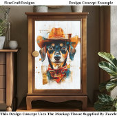 Papier Mousseline Chien noir et tan, Casquette Cowboy DE1 Découpage