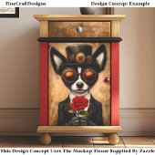 Papier Mousseline Chien Papillon mignon, lunettes, Rose rouge CQ6 Dé