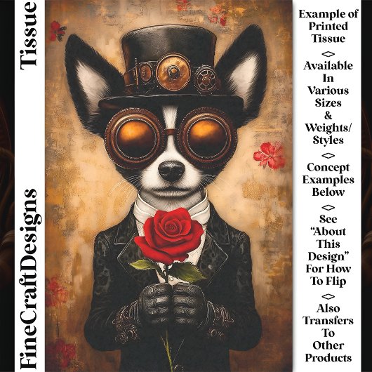 Papier Mousseline Chien Papillon mignon, lunettes, Rose rouge CQ6 Dé
