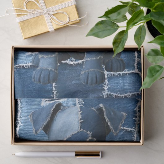 Papier Mousseline Chien Patchwork Art Denim (Cadeau)