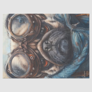 Papier Mousseline Chien Pug Steampunk Adorable avec Découpage de Lun