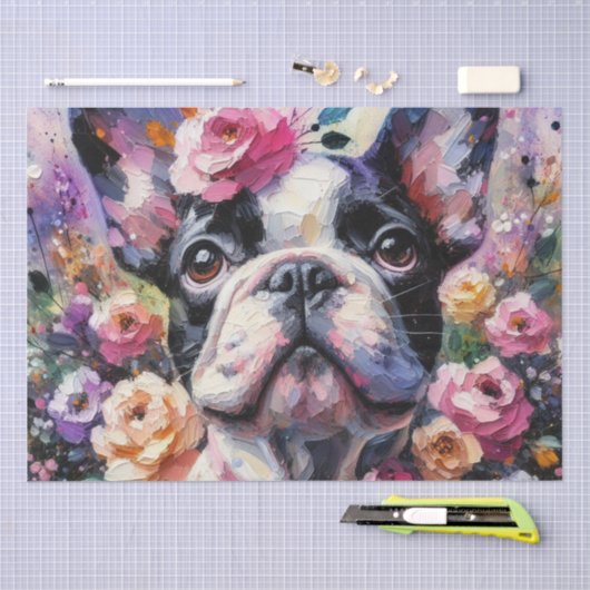 Papier Mousseline Chien-taureaux français avec découpage de fleurs R (Artisanat)
