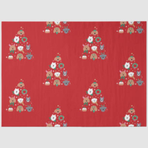 Papier Mousseline Chien Thème Rouge Noël