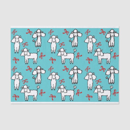 Papier Mousseline Chiens de caniche blanc Vaches Turquoise (Recto)