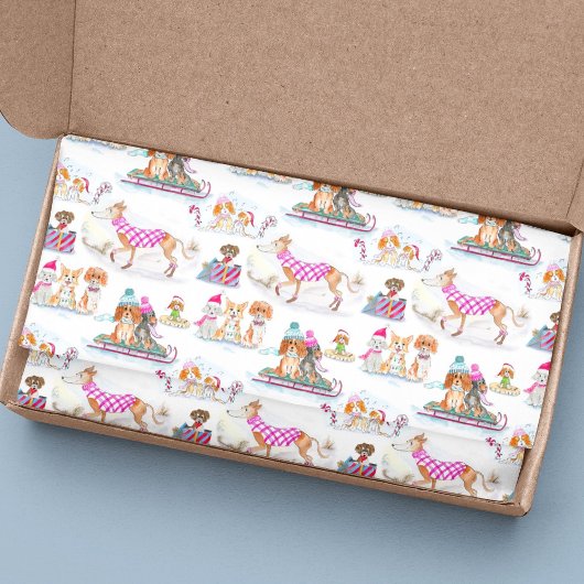 Papier Mousseline Chiens de Noël à l'aquarelle