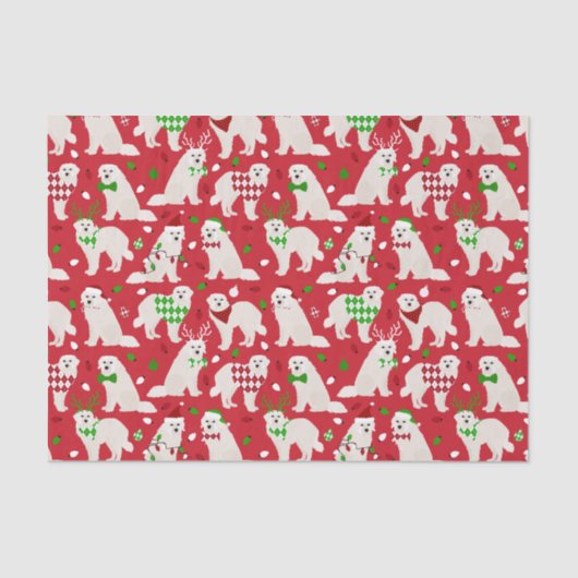 Papier Mousseline Chiens de Noël des Grands Pyrénées (Recto)