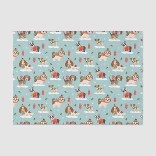 Papier Mousseline Chiens de Noël en Motif d'Écharpes douillettes (Recto)