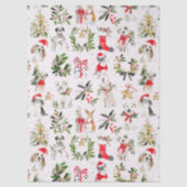 Papier Mousseline Chiens de Noël et motif de verdure (Recto)