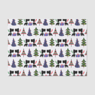 Papier Mousseline Chiens écossais mignons et Motif des arbres de Noë