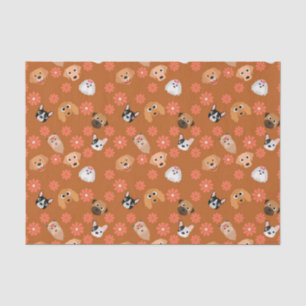 Papier Mousseline Chiens et fleurs rouille