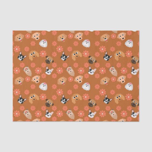 Papier Mousseline Chiens et fleurs rouille (Recto)