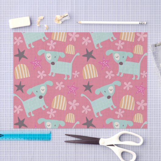 Papier Mousseline Chiens, étoiles et fleurs (Artisanat)