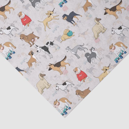 Papier Mousseline Chiens mignons Design Motif Blanc (Détail)