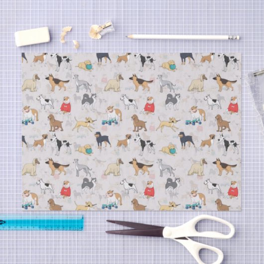 Papier Mousseline Chiens mignons Design Motif Blanc (Artisanat)