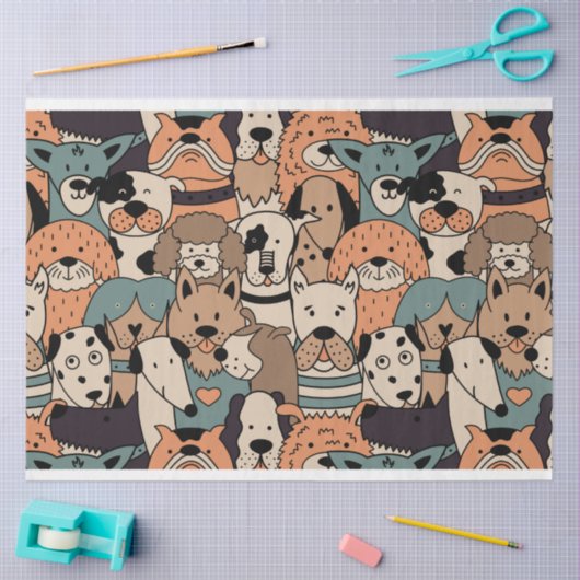 Papier Mousseline Chiens mignons Motif #01 (Artisanat)