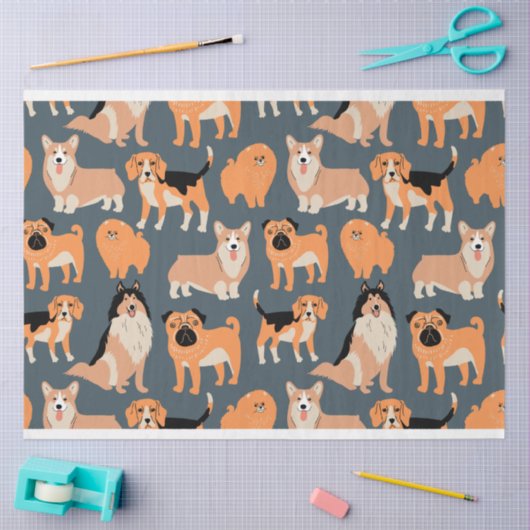 Papier Mousseline Chiens mignons Motif #02 (Artisanat)