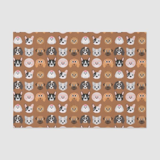 Papier Mousseline Chiens mignons sur le brun (Recto)