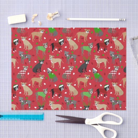 Papier Mousseline Chiens Pitbull de Noël (Artisanat)