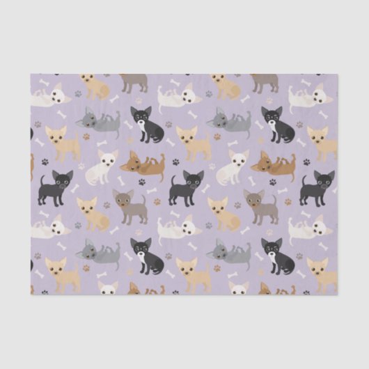 Papier Mousseline Chihuahua Bones and Paws Purple (Recto)