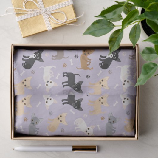 Papier Mousseline Chihuahua Bones and Paws Purple (Cadeau)