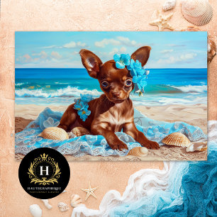 Papier Mousseline Chihuahua Chien Blue Floral Beach Coques Découpage